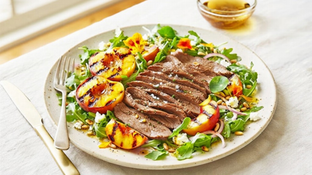 Fettine con pesche grigliate, rucola e vinaigrette al miele - fettine-pesche-rucola-miele