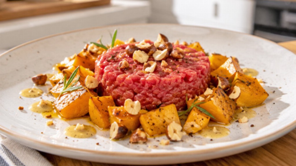 Battuta Piemontese con zucca arrosto, miele di castagno e nocciole - battuta-piemontese-zucca