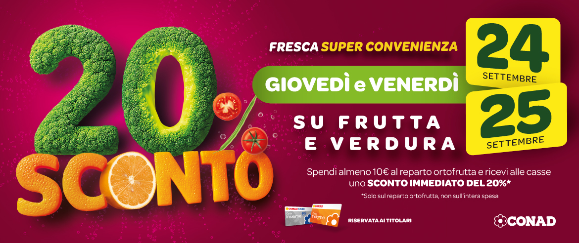 20% di sconto su Frutta Fresca e Verdura