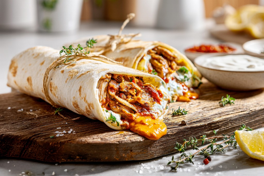 Kebab con crema di peperoni, robiola, timo e limone