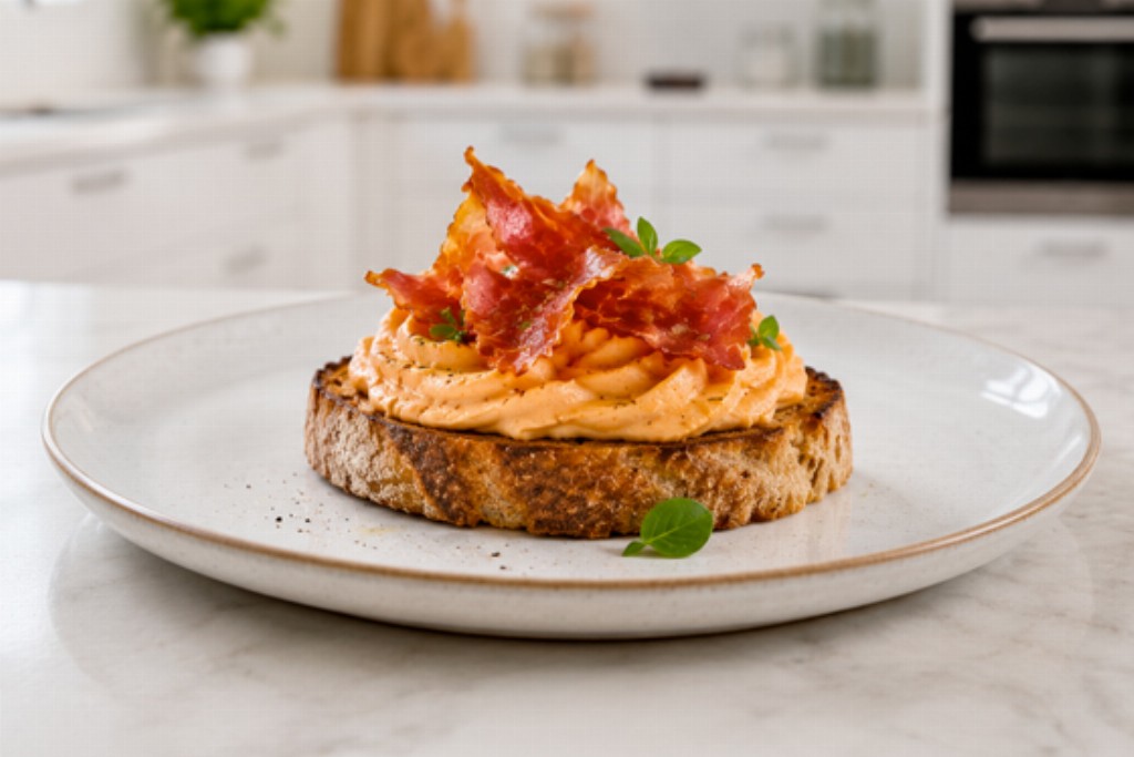 Crostino con crema di melone e prosciutto croccante