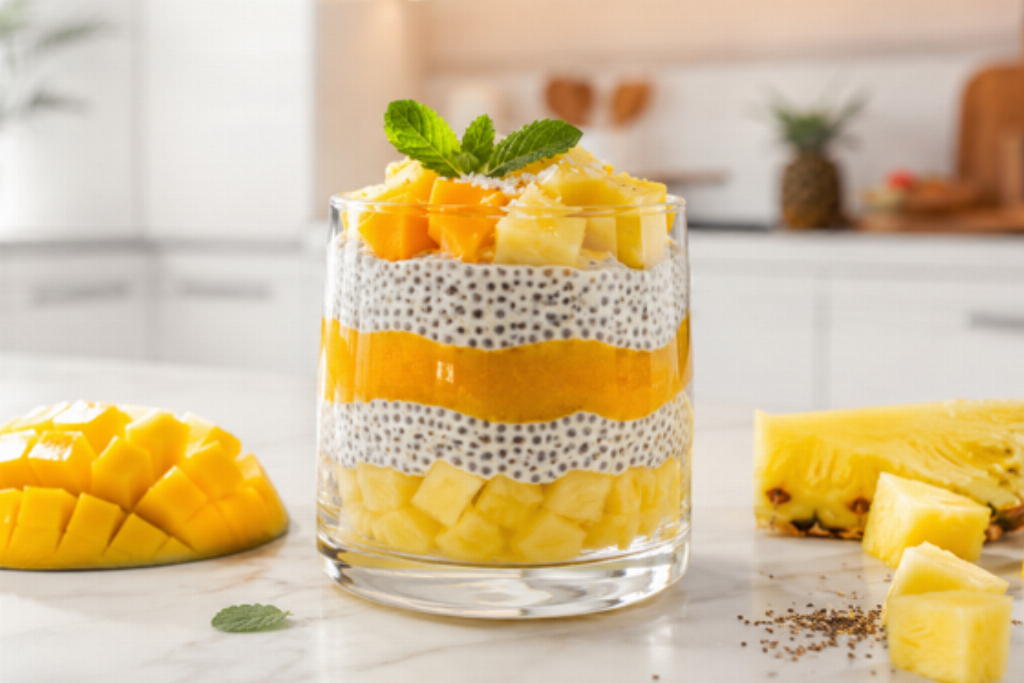 Chia Pudding con mango e ananas
