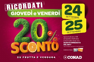 Da Conad, il 24 e 25 settembre il 20% di sconto su Frutta Fresca e Verdura - promo-ortofrutta-settembre-ricorda