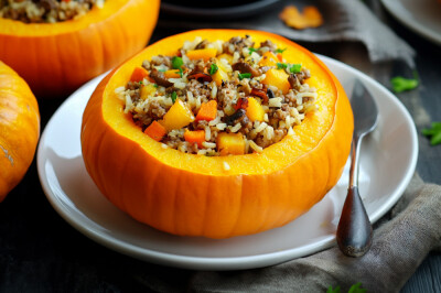 Zucca ripiena con riso, verdure e carne - zucca-ripiena-al-forno-con-riso-verdure-carne-macinata